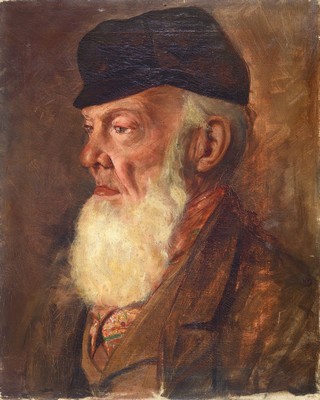 Unbekannter Künstler, um 1900, Charakterkopf, Profilporträt eines bärtigen Mannes mit Mütze, Öl/Lwd, feine Malerei des qualitätvollen ...