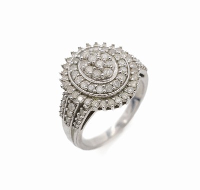 Diamant-Ring, 925er Silber, Ringkopf in mehreren Ebenen, 78 Brillanten und 8/8 -Diamanten zus. ca. 1.5 ct Weiß/p, RW 53