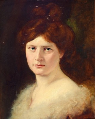 Emil Keck, 1867 Wildpoldsried-1935 München, Porträt einer jungen Frau, Öl/Malkarton, links unten signiert und dat. 1904, einige kleinere ...