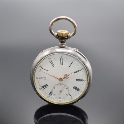 IWC offene Taschenuhr in 800er Silber, Schweiz um 1900, teils angel. Geh. dell., guill. Rückdeckel m. Monogrammspiegel, Silbercuvette, ...