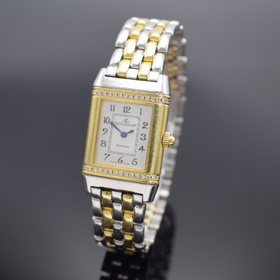 Jaeger-LeCoultre Reverso Damenarmbanduhr in Stahl/Gold mit Diamanten Referenz 265.5.08, Schweiz um 2005, quarz, um 180 Grad drehb. Wendegeh. in GG ...