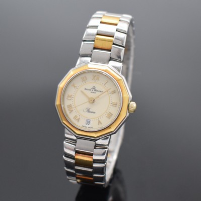 BAUME & MERCIER Riviera Damenarmbanduhr in Stahl/Gold Referenz 5231.3, Schweiz um 1990, quarz, Gliederband m. Faltschl., Boden geschr., cremefarb. ...