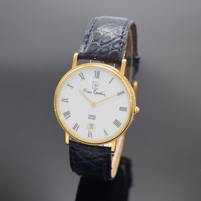 PIERRE CARDIN Armbanduhr in GG 750/000, Schweiz verk. lt. beil. Garantie 06/1994, quarz, Boden aufgedr., Münzrand, Saphirglas, weißes Zifferbl. m. ...
