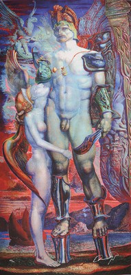 Ernst Fuchs, 1930 - 2015, Giclee auf Leinwand, "Perseus und die Nymphe", aus 2012, 293/300, handsigniert, ca. 98 x 60.5 cm
