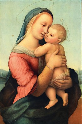Kunstdruck, um 1910-20, nach dem Gemälde "Madonna Tempi" von Raffael, ca. 73x47cm, unter Glas, gerahmt
