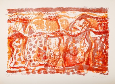 Eudard Bargheer, 1901 - 1979,, Farblitho von drei Steinen auf Bütten, handsigniert und num.27/50, aus dem Mappenwerk "Sahara", aus ...