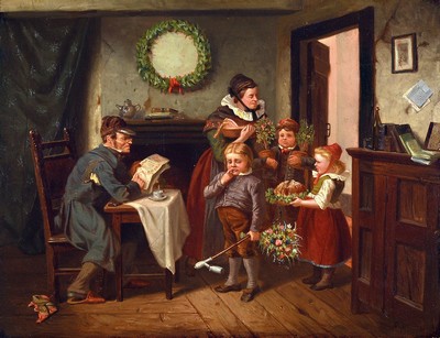 Rudolf Oppenheim, 1828 - 1898, Hofmaler aus Rudolstadt, "die Gratulanten", Öl/Lwd, feine lasierende Malerei, breite erzählende und ...