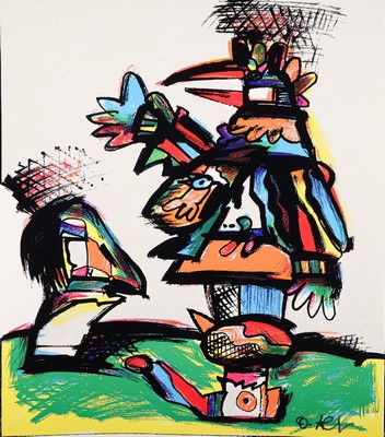Otmar Alt, geb. 1940, Offsetlitho auf Papier, zwei bunte Vögel, handsigniert, ca. 45.5 x 40 cm