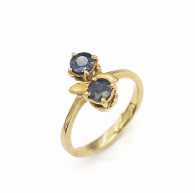 18 kt Gold Saphir-Ring, GG 750/000, gepr., 2 rundfacett. Saphire zus. ca. 1.0 ct, RW 51, ca. 4.0 g