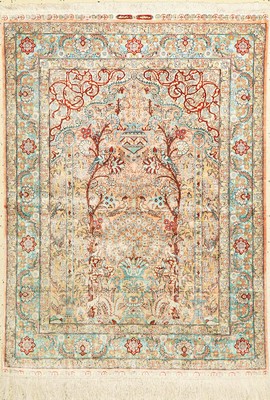 Hereke Seide fein, China, ca. 50 Jahre, reine Naturseide, ca. 143 x 103 cm, ca. 1,0 Mio. Kn/qm, EHZ: 1-2