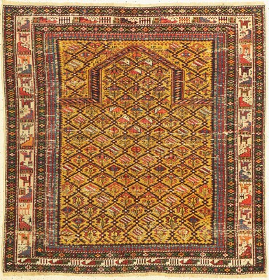Marasali Gebetsteppich antik, Kaukasus, 19.Jhd, Wolle auf Wolle, ca. 130 x 130 cm, EHZ: 3-4