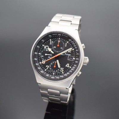 SINN Armbandchronograph mit 2. Zeitzone Modell 144 GMT, Schweiz um 1995, Automatik, matt. Edelstahlgeh. inkl. Gliederband m. Faltschl., beids. ...