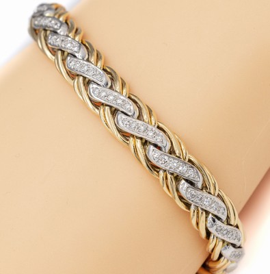18 kt Gold Diamant-Armband, GG/WG 750/000, ineinander verschlungene Glieder, 104 8/8- Diamanten zus. ca. 1.70 ct Weiß/si, L. ca. 20 cm, ...