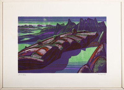 Uwe Wenk-Wolff, geb. 1929 in Mannheim, Farbholzschnitt, "Arktisches Gebirge", betitelt und handsigniert, auf Annonay-Büttenpapier, ca. 52 ...