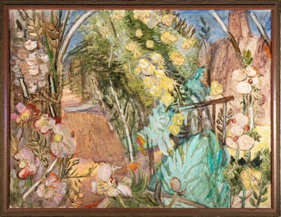 Charles Crodel, 1894 Marseille - 1973 München, großformatiger, expressionistischer Blumengarten, große ausdrucksstarke blühende Blumen, im ...