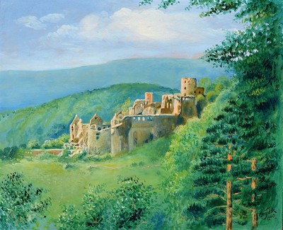 Carl Falk, datiert 1940, Künstler aus der Pfalz, Die Hartenburg bei Bad Dürkheim", so rückseitig betitelt, Öl/Holz, rechts unten signiert ...