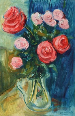 Erich Schug, 1906 Ludwigshafen-1982 Bad Dürkheim, Stillleben mit Rosen, Öl/ Malkarton, rechts unten signiert und dat. 1972, ca. 60x40cm, R. ca. ...