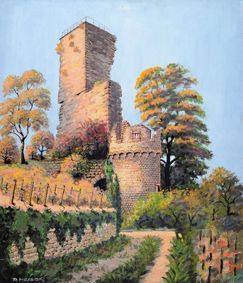 Peter Heieck, geb. 1898 in Ludwigshafen am Rhein, Blick auf die Wachtenburg, Öl/ Hartfaser, links unten signiert, ca. 70x60cm, R. ca. 76x66cm