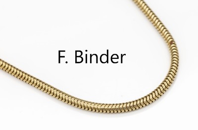 14 kt Gold Schlangenkette, GG 585/000, Meistermarke FBM = Binder Mönsheim, ca. 14.5 g,L. ca. 48 cm, Karabinerschließe