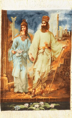 Täbriz fein(50 Raj), Persien, König Darius im Persopolis Palast, ca. 50 Jahre, Korkwolle auf Baumwolle, ca. 100 x 71 cm, EHZ: 1-2