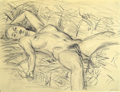 Siegfried Adam, 1943-2012, liegender Akt, Bleistift auf Papier, rechts unten signiert, ca. 49x64cm