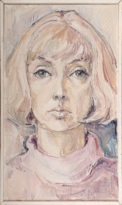 Christel Abresch, geb. 1931 Sulzbach- 2011 Neustadt/Weinstr., "Selbstportrait", Öl/Lwd, rechts unten sign., dat. 71, R., gesamt ca. 56x33 ...