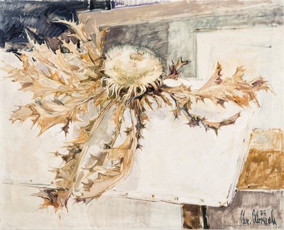 Christel Abresch, geb. 1931 Sulzbach- 2011 Neustadt/Weinstr, "Silberdistel", Öl/Lwd, re. unten sign., dat.75, ca. 67x82 cm