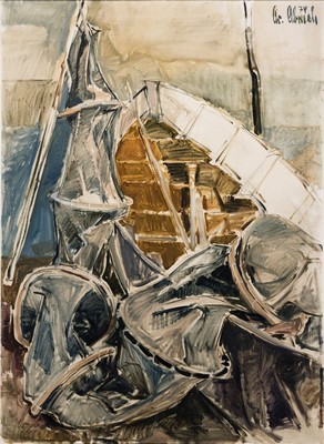 Christel Abresch, geb. 1931 Sulzbach- 2011 Neustadt/Weinstr, "Boot", Öl/Lwd, sign., dat. 78, gesamt ca. 100x74 cm