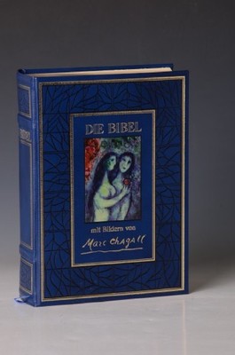 Die Bibel, illustriert von Marc Chagall (1887 -1985), Pattloch 1990, mit zahlreichen Farbabb. Chagalls, Dreikantgoldschnitt, blauerLedereinband, ...