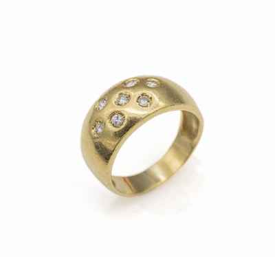 18 kt Gold Diamant-Ring, GG 750/000 gepr., 7 8/8-Diamanten zus. ca. 0.16 ct feines Weiß/lr-vs, RW 48, ca. 5.1 g, Schmuckpass anbei