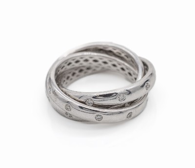 18 kt Gold Brillant-Ring, WG 750/000, 3- fache Ringschiene mit Brillanten zus. ca. 0.58 ct Weiß/si, RW 57, ca. 11.9 g