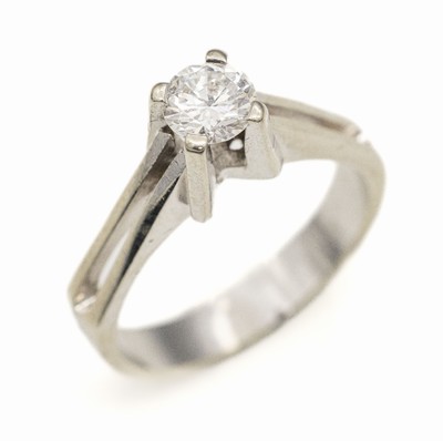 14 kt Gold Brillant-Ring, WG 585/000, einzelner Brillant ca. 0.60 ct Weiß/si, RW 56,ca. 4.4 g