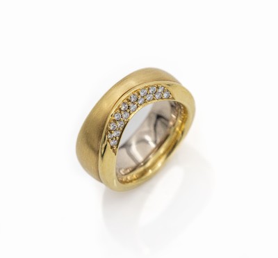 18 kt Gold Brillant-Ring, GG 750/000, Brillanten zus. ca. 0.20 ct Weiß/si, RW 54, ca. 16.6 g