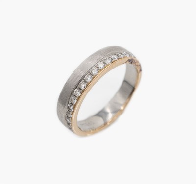 18 kt Gold/Platin Brillant-Ring, Pt 950, RG750/000, 16 Brillanten zus. ca. 0.50 ct feinesWeiß/si, RW 53, ca. 5.7 g