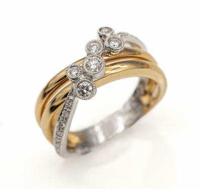 18 kt Gold Brillant-Ring, GG/WG 750/000, Brillanten zus. ca. 0.30 ct Weiß/si, RW 55, ca. 6.2 g
