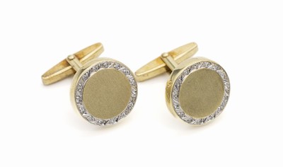 Paar 14 kt Gold Diamant-Manschettenknöpfe, GG/WG 750/000, 8/8-Diamanten in WG gefasst zus. ca. 0.10 ct Weiß/si, ca. 12.7 g