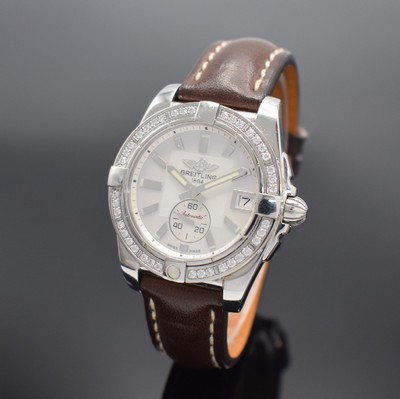 BREITLING Galactic mit Brillanten besetzte Armbanduhr in Stahl / Lederband Referenz A37330, Schweiz lt. orig. Papier verk. 2016, Automatik, verschr. ...
