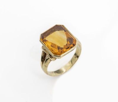14 kt Gold Citrin-Ring, GG 585/000, Citrin im Bufftopschliff ca. 10.0 ct, RW 61, ca. 7.7 g