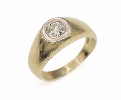 14 kt Gold Diamant-Bandring, GG 585/000, ein Altschliffdiamant ca. 0.80 ct Weiß/si, RW 57, ca. 9.5 g