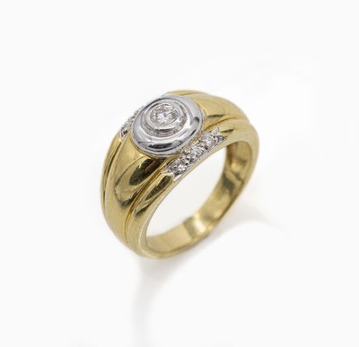 18 kt Gold Brillant-Ring, GG/WG 750/000, Brillanten zus. ca. 0.22 ct Weiß/si, ca. 7.4 g, RW 55