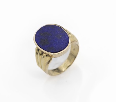Massiver 14 kt Gold Lapislazuli-Ring, GG 585/000, ovale Lapislazuliplatte ungrav., total ca. 12.0 g, RW 67