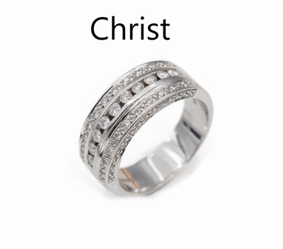 14 kt Gold CHRIST Diamant-Ring, WG 585/000,30 Brillanten zus. ca. 0.75 ct Weiß/si, ca. 8.6 g, RW 59