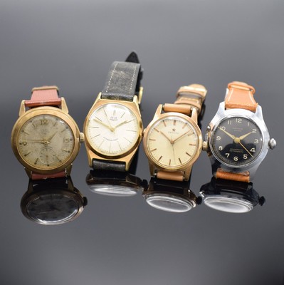 4 Armbanduhren GUB, ZENITH & ANCRE, Schweiz/Deutschland um 1950-1960, Handaufzug, 3x verg., 1x verchr., Böden geschr., 1) GUB Kal. 60, 2) GUB Kal. ...
