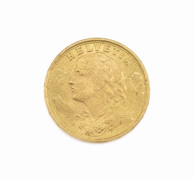 Goldmünze 20 Franken, Schweiz 1935, sogn. Vreneli, Helvetia