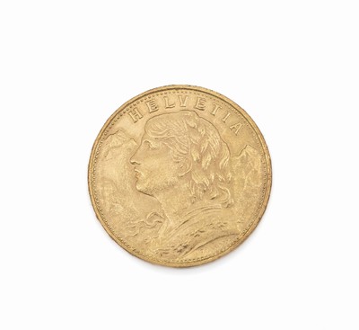 Goldmünze 20 Franken, Schweiz 1925, sogn. Vreneli, Helvetia