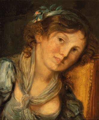 Unbekannter Künstler, deutsch, um 1900, Porträt einer jungen Frau, Öl/Lwd, unsigniert, ca. 40x32cm, glanzvergoldeter Stuckrahmen ca.60x53cm