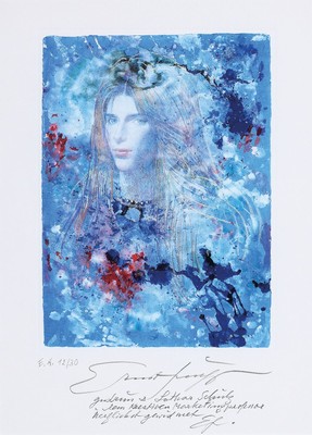 Ernst Fuchs, 1930-2015 Wien, Frühlingserwachen, Granolitho auf Bütten, handsigniert, num. E.A. 12/30, mit handschriftl. Widmung: Gudrun und Lothar ...