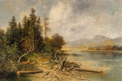 Alfred Karl Julius von Schönberger, 1845 Graz - 1907/09, Kronberger Maler, Studium in München, hier: Seelandschaft mit Gebirge im Hintergrund, ...