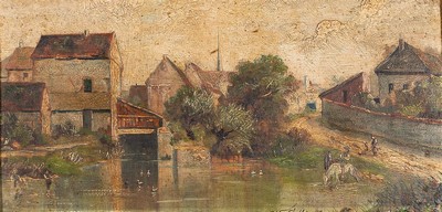 W. Collins, Maler der 2. Hälfte des 19. Jh., Landschaft in der Bretagne, so rückseitig betitelt, Öl/Holz, rechts unten signiert, ca. 14x28cm, R. ...