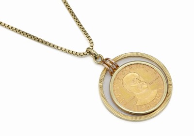 14 kt Gold Medaillen-Anhänger "Bismarck", GG 585/000 und 900/000, schlichte Gestaltung, Medaille: AV: Große Männer Bismarck, RV: Globus ...